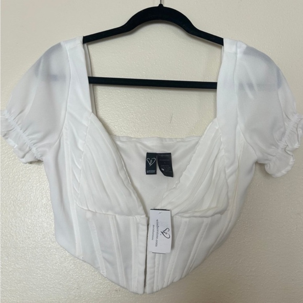Windsor Women's White Puff Sleeve Crop Top bridal summer bachelorette